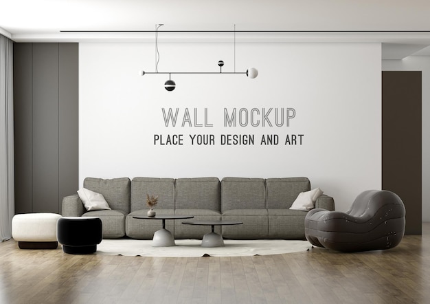 Soggiorno scandinavo con mockup a parete