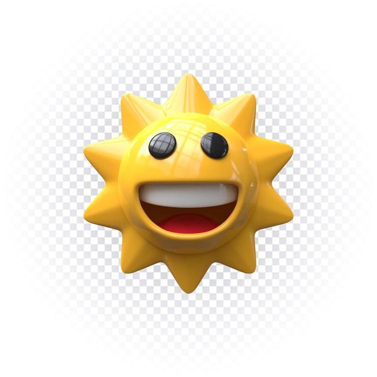 PSD sol amarillo emoji icono 3d render aislado