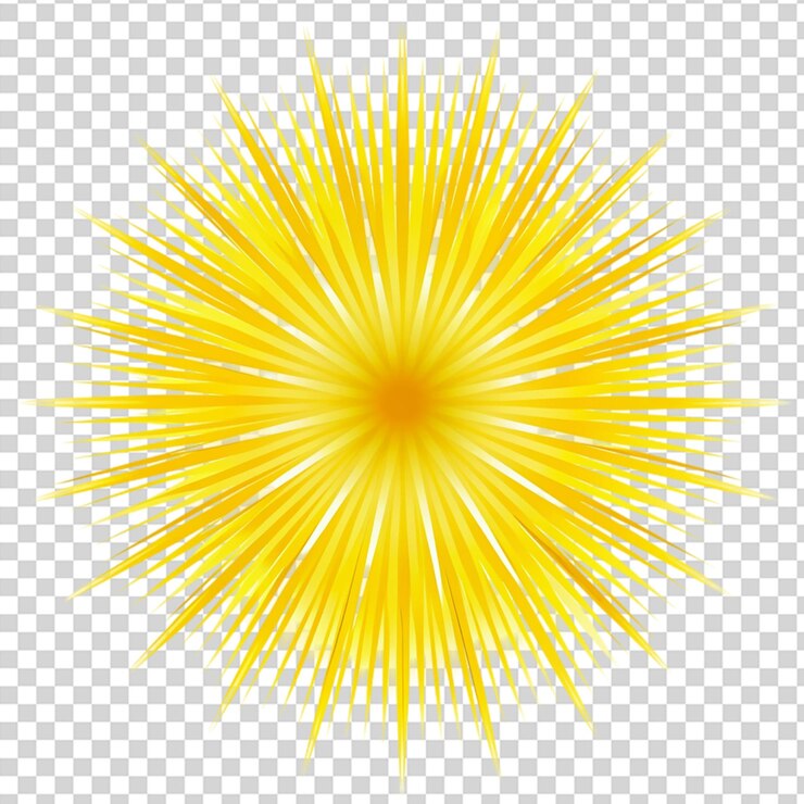 PSD un sol amarillo con rayos amarillos en un fondo transparente