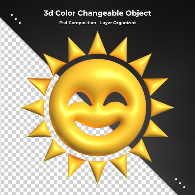 Sol amarillo con rayos, estrella solar. icono de vector 3d. Representación 3d de estilo minimalista de dibujos animados
