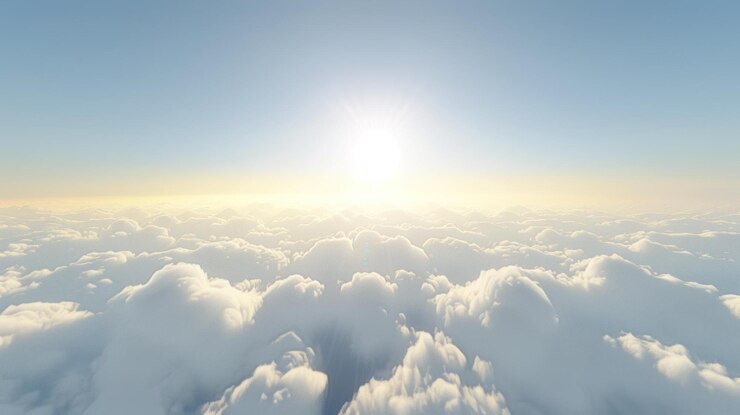 PSD el sol brilla sobre el paisaje de nubes blancas y esponjosas