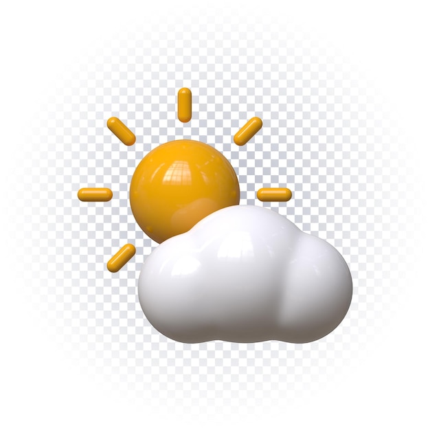 Sol com renderização 3d de ícone de nuvem isolado