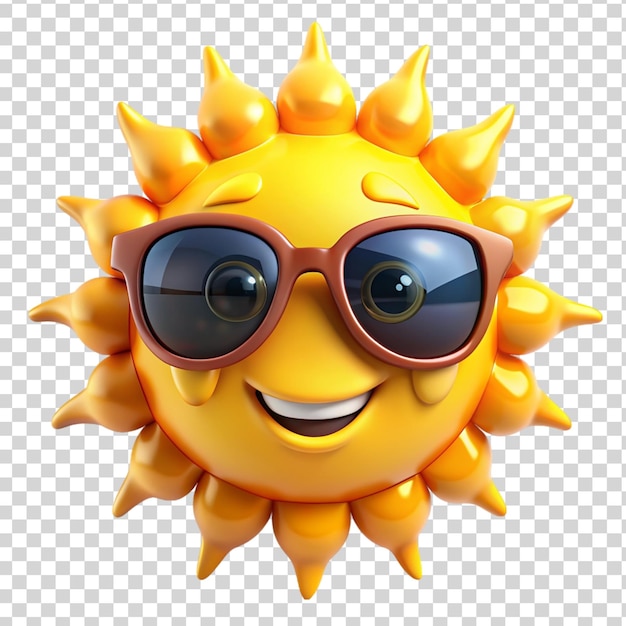 PSD sol de verão com óculos desenho animado 3d isolado em fundo transparente