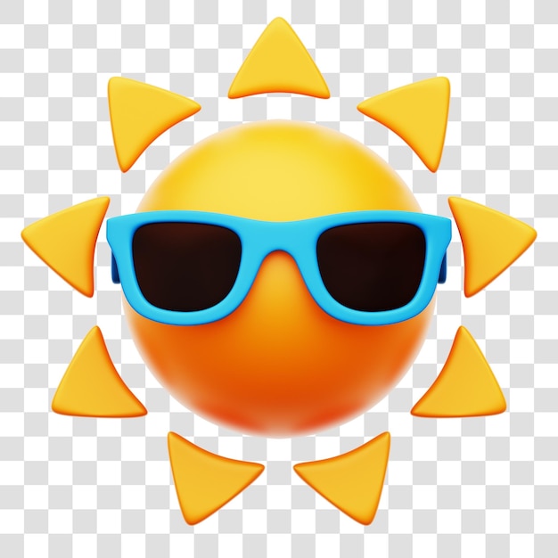 PSD sol con gafas de sol icono de representación 3d aislado fondo transparente