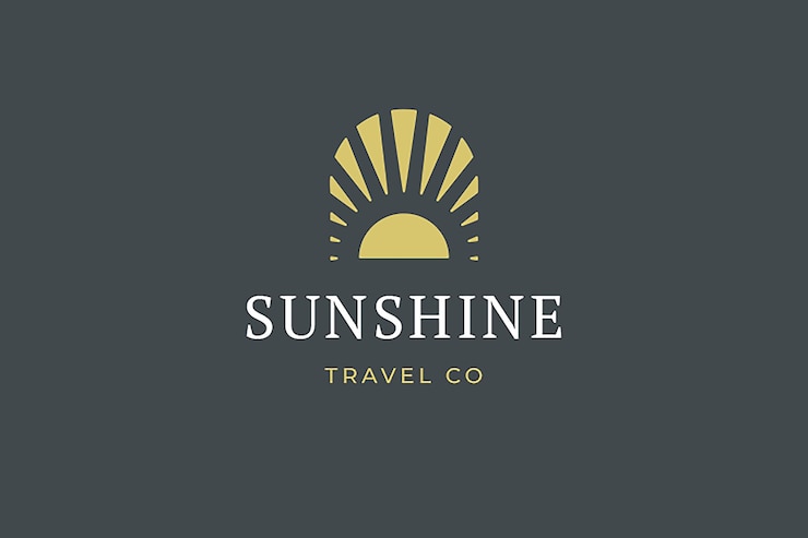 PSD sol geométrico antiguo abstracto con rayos servicio de viajes plantilla de diseño de logotipo minimalista