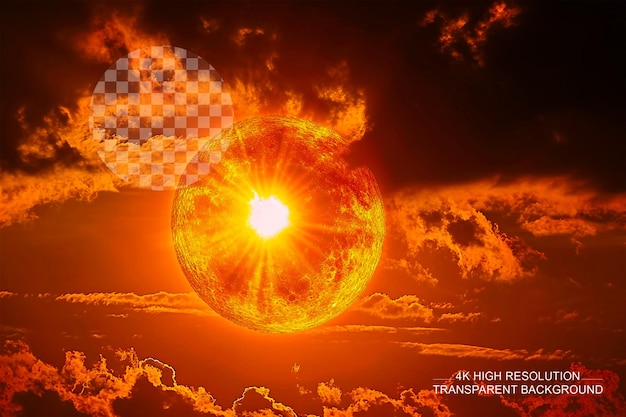 PSD el sol naranja brilla por la noche capturado en una foto de velocidad de obturación lenta sobre un fondo transparente