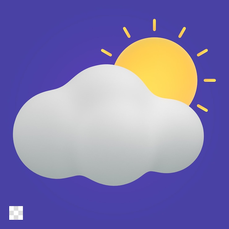 PSD sol, con, nube, tiempo, 3d, icono