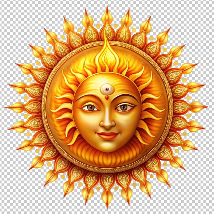 PSD sol con el rostro de la deidad en un fondo transparente