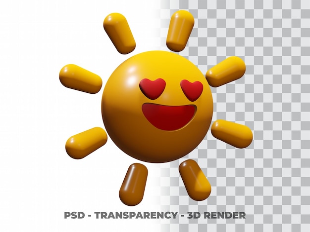 Sol sonriente 3D con fondo de transparencia