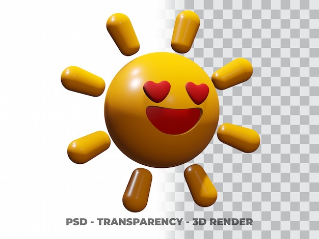 Sol sonriente 3d con fondo de transparencia