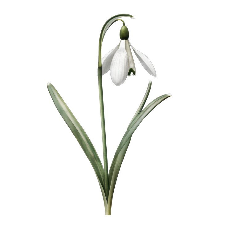 PSD una sola flor blanca con tallo y hojas verdes