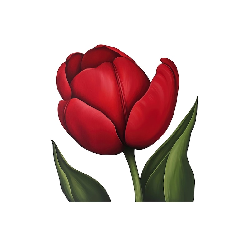 PSD una sola flor de tulipán rojo con tallo verde