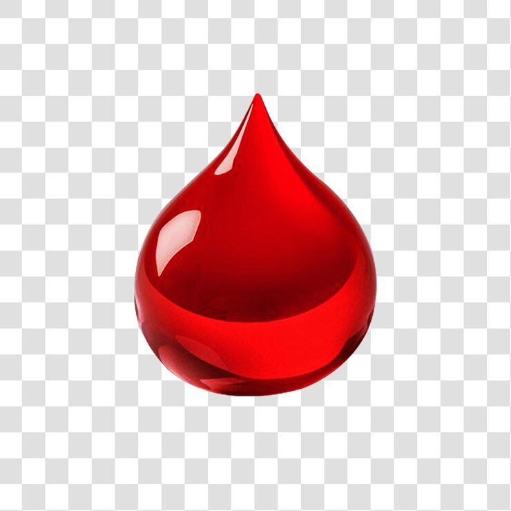 Una sola gota de sangre roja brillante aislada sobre un fondo transparente