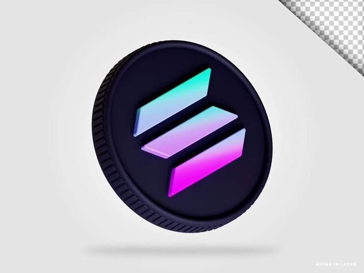 PSD solana sol cryptocurrency coin 3d rendering isolated