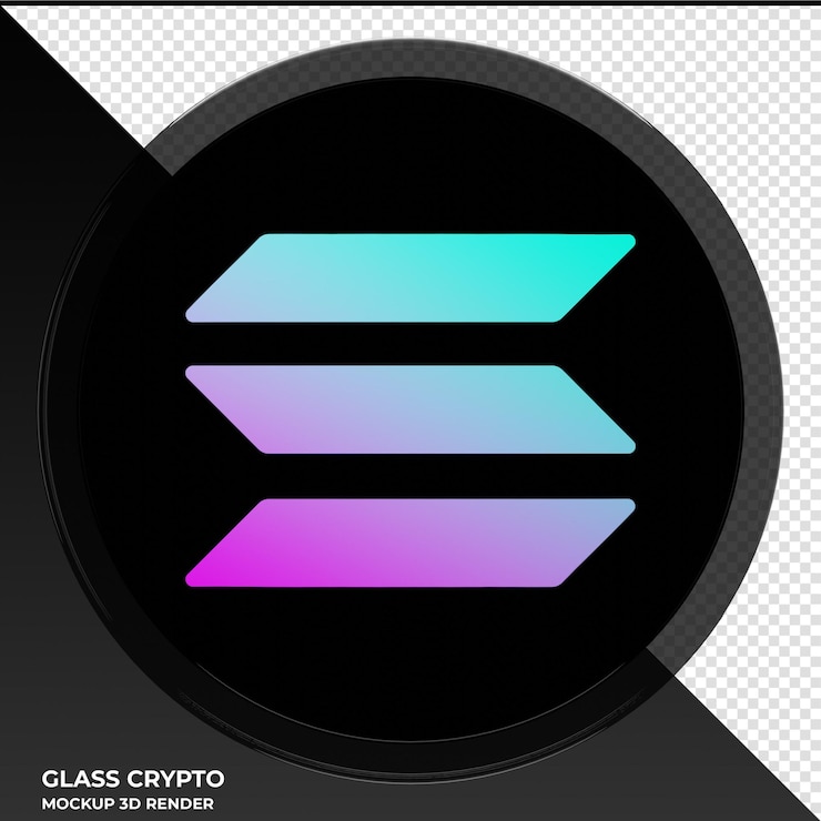 PSD solana sol vidro criptomoeda ilustração 3d
