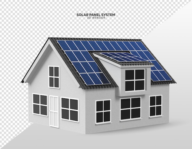 solar panel system on roof of house realistic 3d render isolated for composition