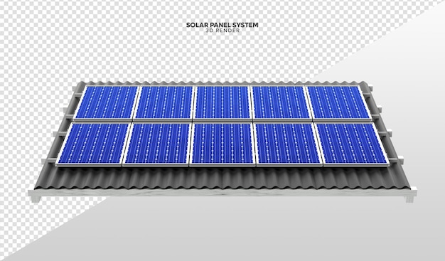 PSD solarpanel-system auf dem dach des hauses realistischer 3d-render isoliert für die komposition