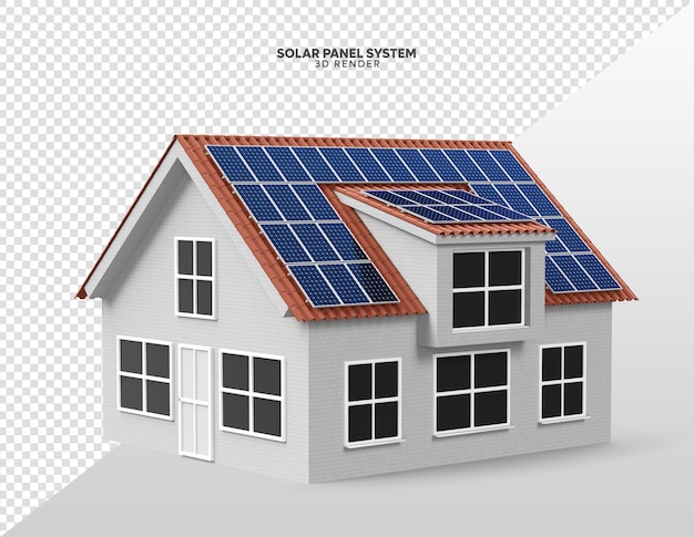 PSD solarpanel-system auf dem dach des hauses realistischer 3d-render isoliert für die komposition