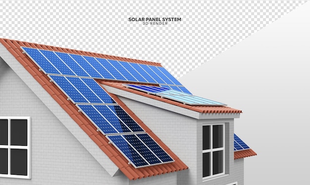 PSD solarpanel-system auf dem dach des hauses realistischer 3d-render isoliert für die komposition