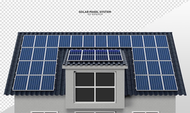 Solarpanel-system auf dem dach des hauses realistischer 3d-render isoliert für die komposition