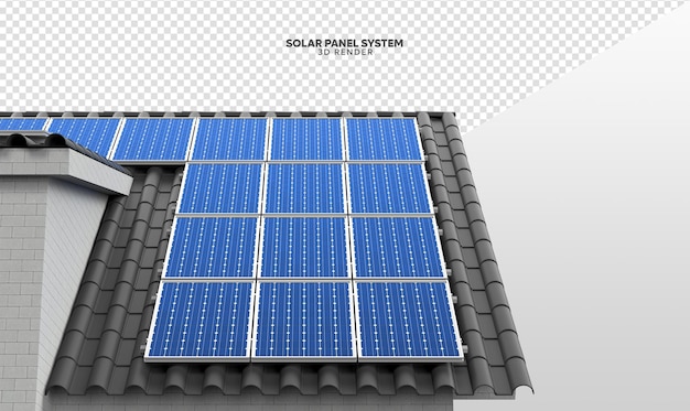 Solarpanel-System auf dem Dach des Hauses Realistischer 3D-Render isoliert für die Komposition