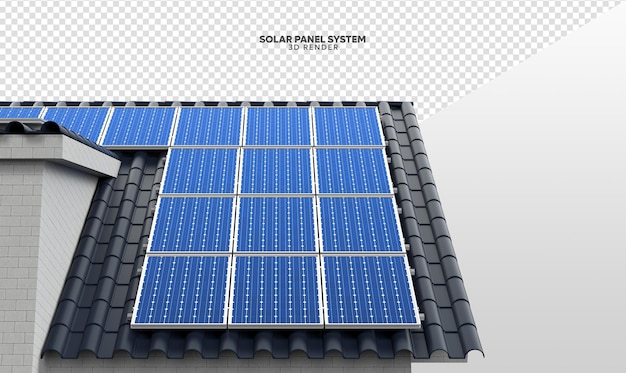 PSD solarpanel-system auf dem dach des hauses realistischer 3d-render isoliert für die komposition