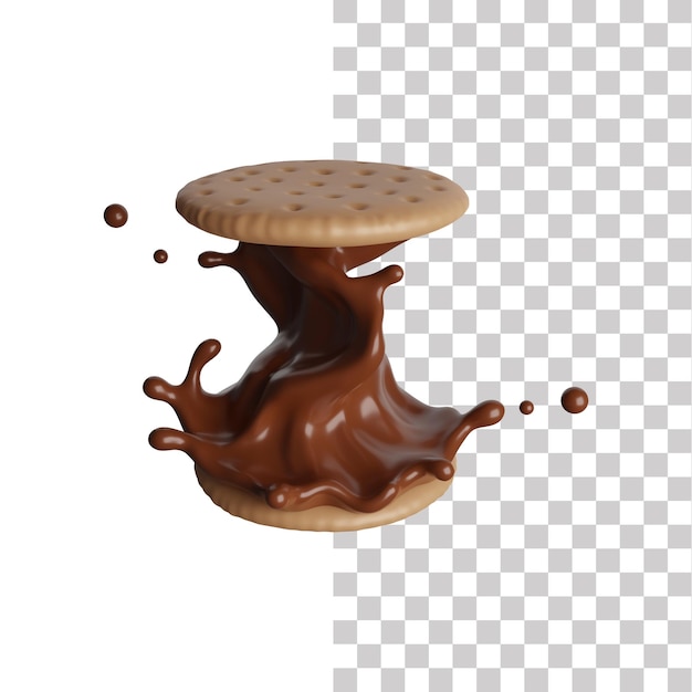 Solash de biscoito ou biscoito de chocolate com traçado de recorte, renderização em 3D, ilustração 3D premium