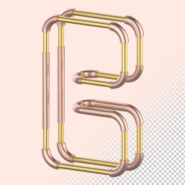 PSD solated elegance copper e gold 3d render letter b