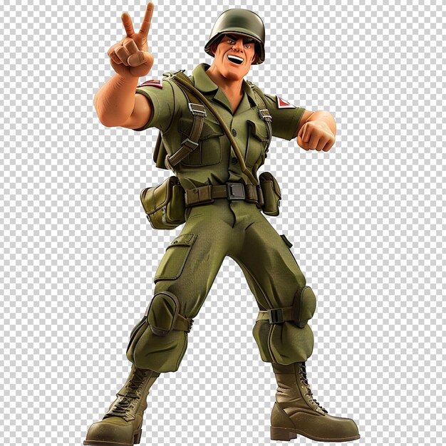 PSD soldado do exército psd em uniforme personagem de desenho animado cômico 3d isolado em fundo transparente png