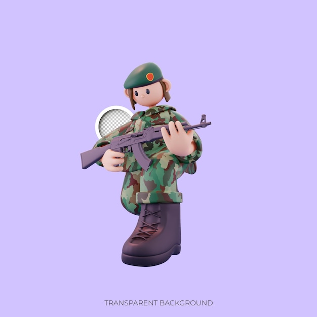 PSD soldado feminino dando sua pose de arma da esquerda