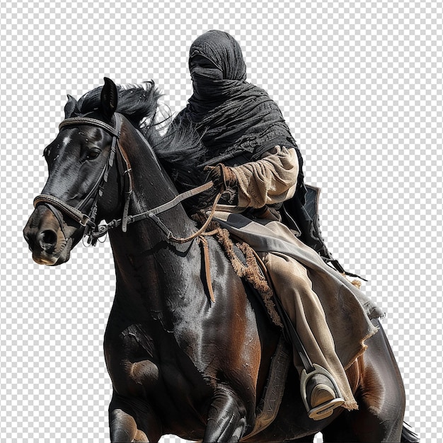 PSD soldado islâmico a cavalo isolado em fundo transparente png