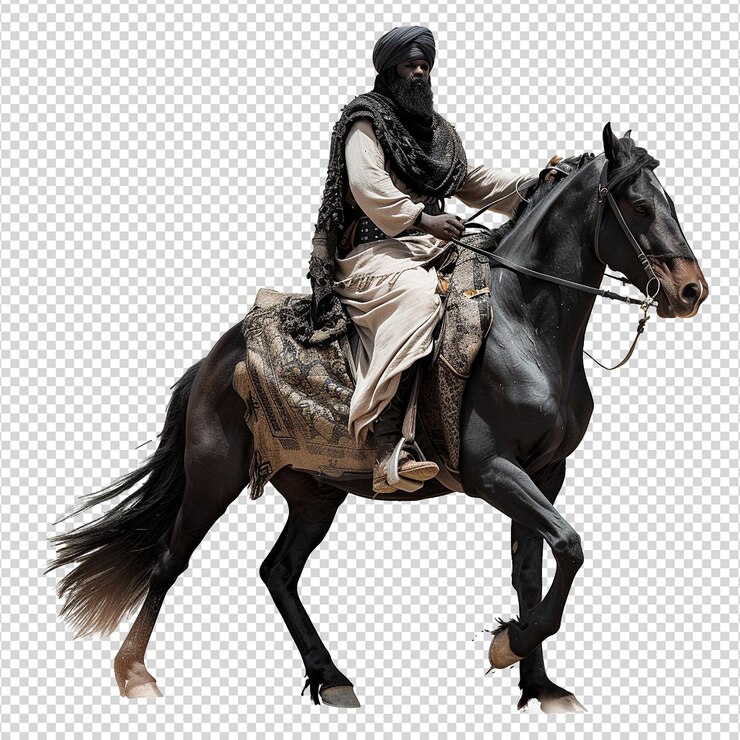 PSD soldado islámico a caballo aislado en fondo transparente png