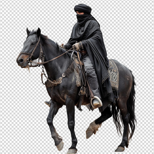 PSD soldado islámico a caballo aislado en fondo transparente png