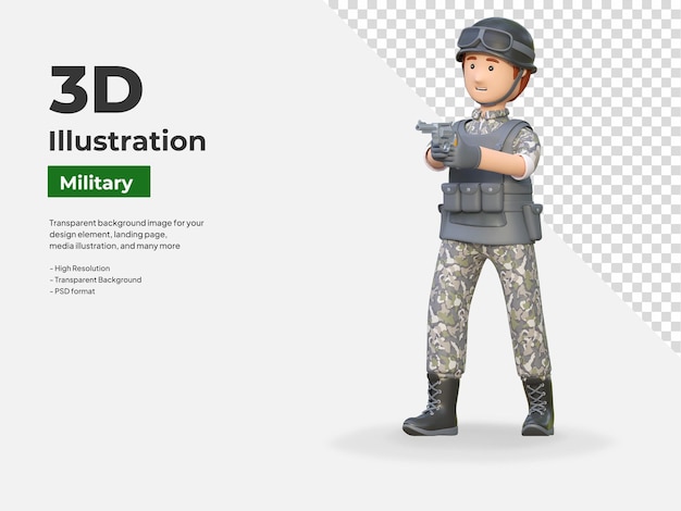Soldado con una pistola de mano y un revólver Ilustración de dibujos animados en 3D