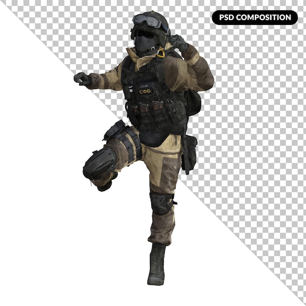 PSD soldado en uniforme militar aislado 3d