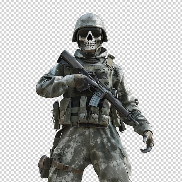 PSD soldat de l'armée fantôme psd avec le pistolet objet isolé sur fond transparent png