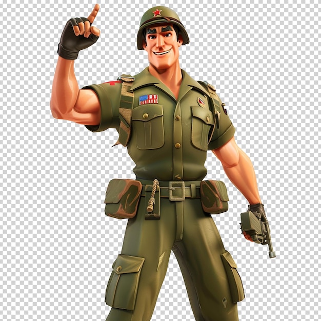 PSD soldat de l'armée psd en uniforme personnage de dessin animé comique 3d isolé sur fond transparent png