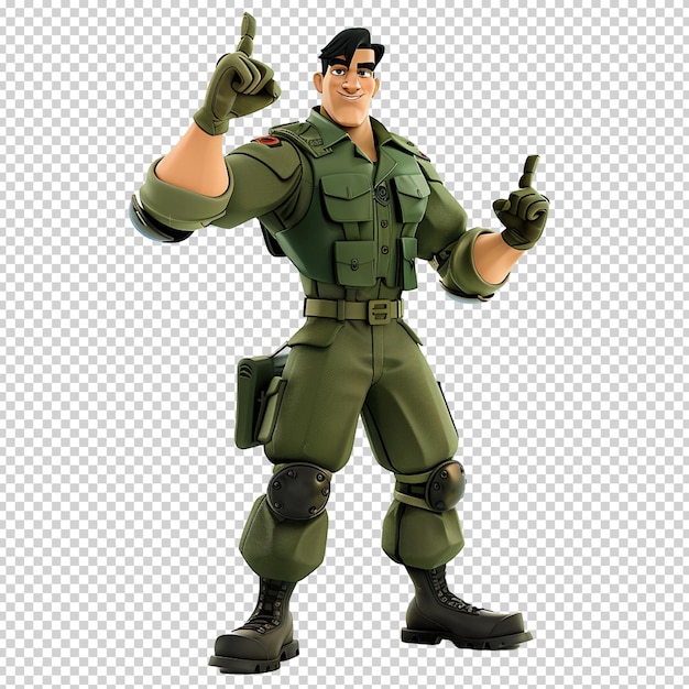 PSD soldat de l'armée psd en uniforme personnage de dessin animé comique 3d isolé sur fond transparent png