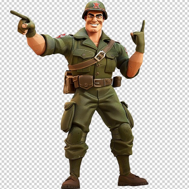 PSD soldat de l'armée psd en uniforme personnage de dessin animé comique 3d isolé sur fond transparent png