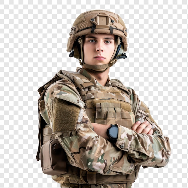 PSD soldat aux bras croisés sur un fond transparent png