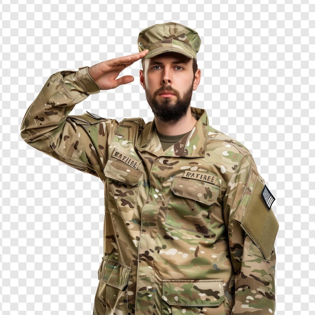 PSD soldat, der auf einem transparenten hintergrund salutiert png