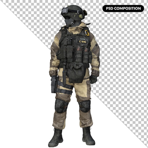 Soldat in Militäruniform isoliert 3d