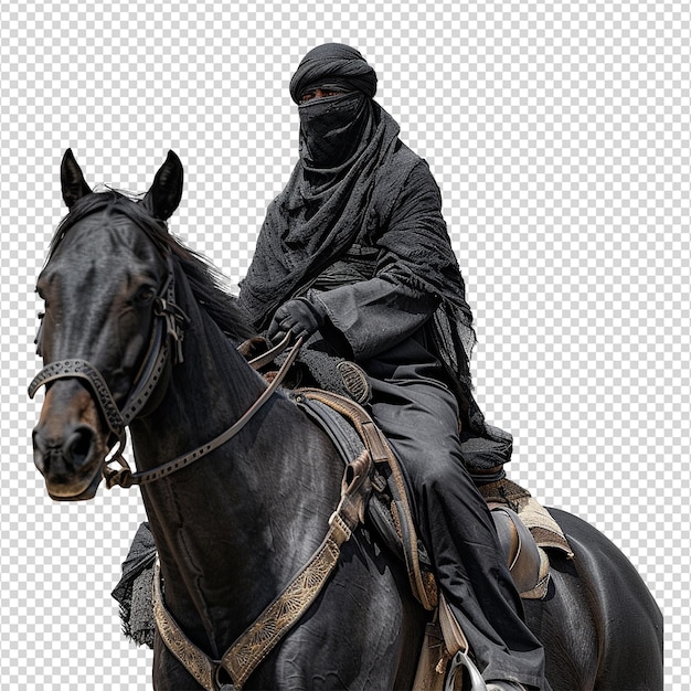 PSD un soldat islamique à cheval isolé sur un fond transparent png