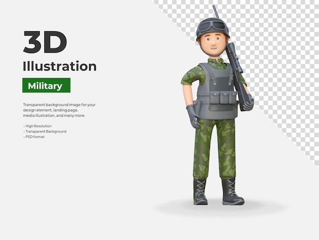 Soldat tenant un fusil de tireur d'élite illustration de dessin animé 3D