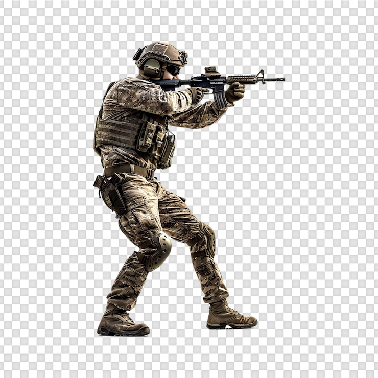 PSD soldaten, die auf einem transparenten hintergrund isoliert sind