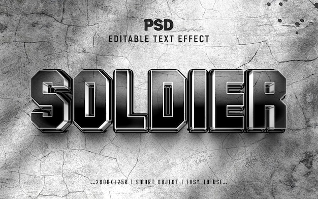 Soldier Black Broken Text-Effekt-Schriftart bearbeitbare Typographie 3D-Texteffekt-PSD