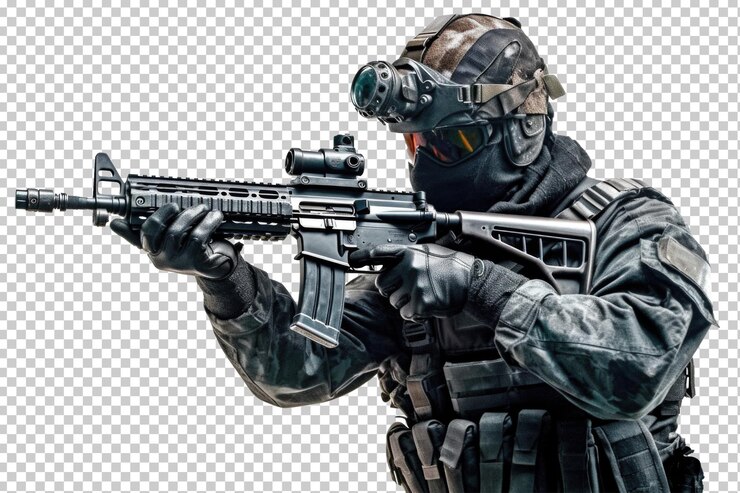 Soldier Holding a Gun Isolated on Transparent Background