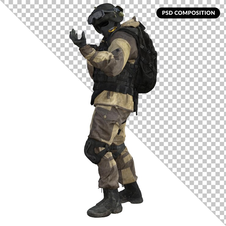 PSD soldier in military uniform isolated 3d
