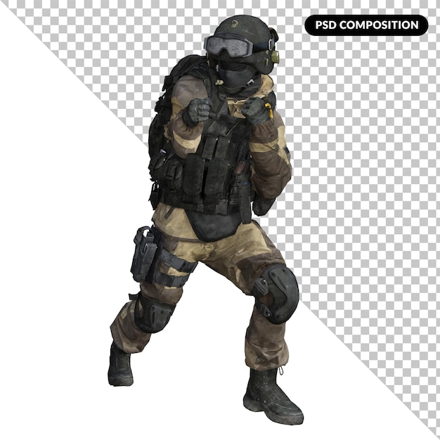 soldier in military uniform isolated 3d