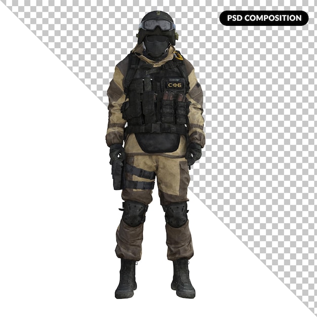 soldier in military uniform isolated 3d